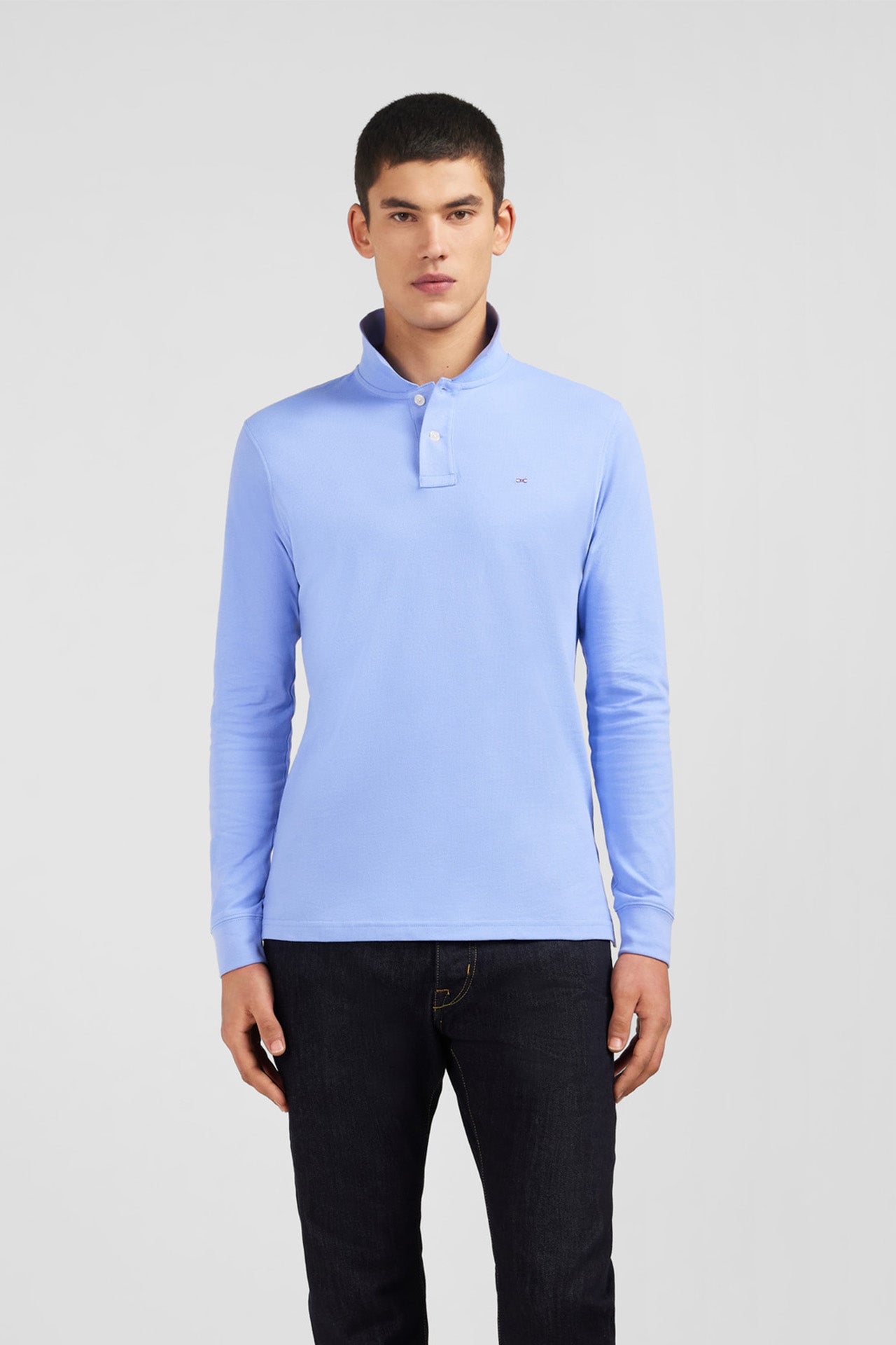 Light blue cotton polo with contrasting neck