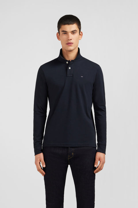 Black cotton polo with contrasting neck - Image 1