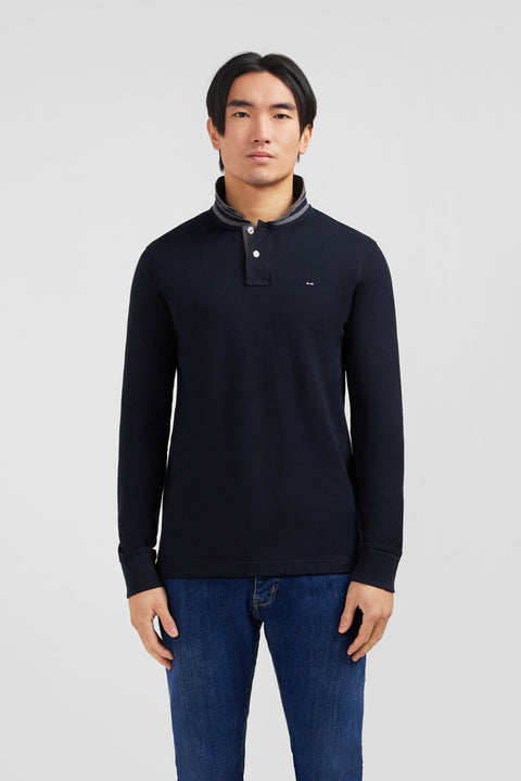 Black cotton polo with contrasting neck - Image 1