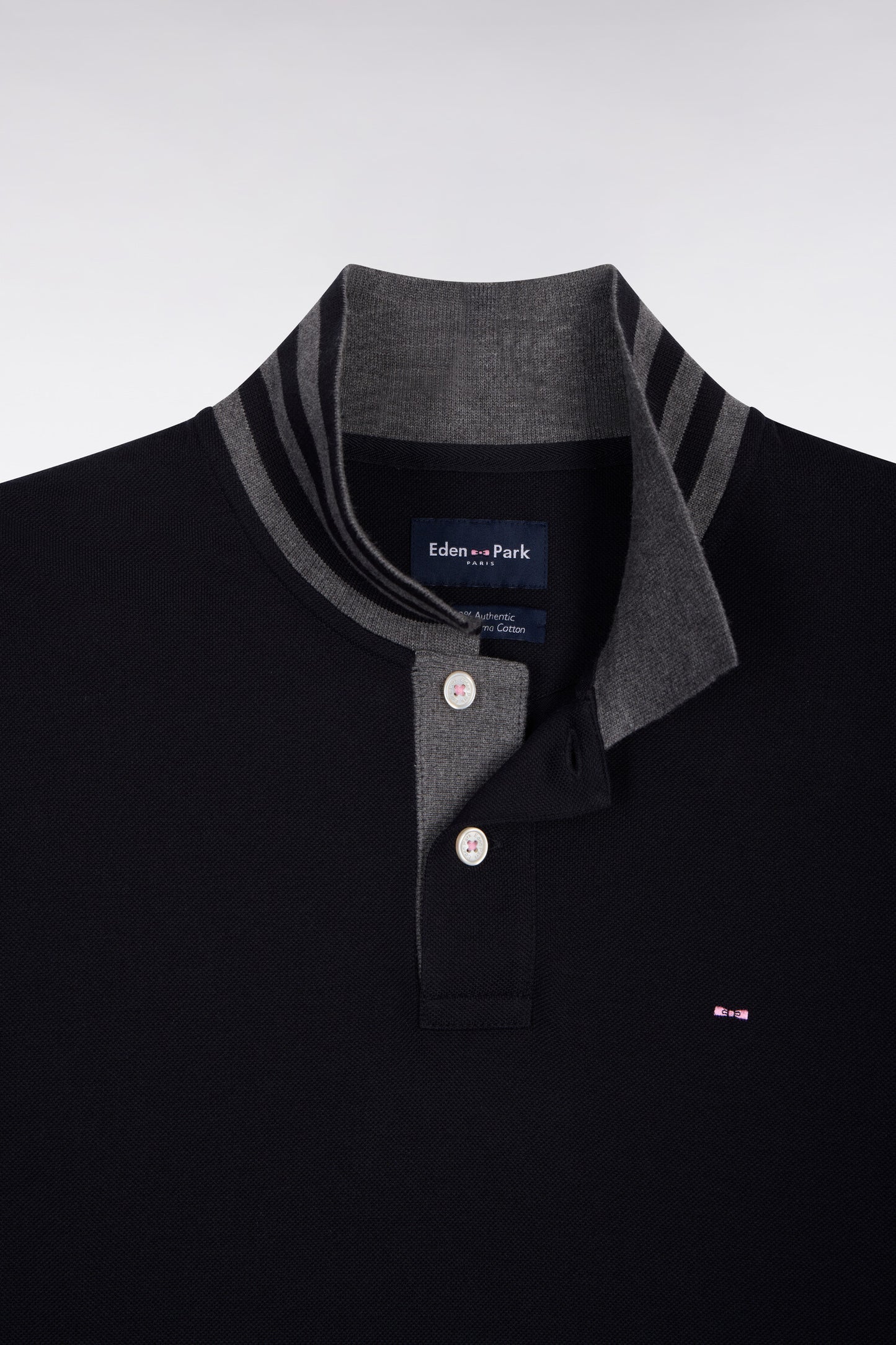 Black cotton polo with contrasting neck