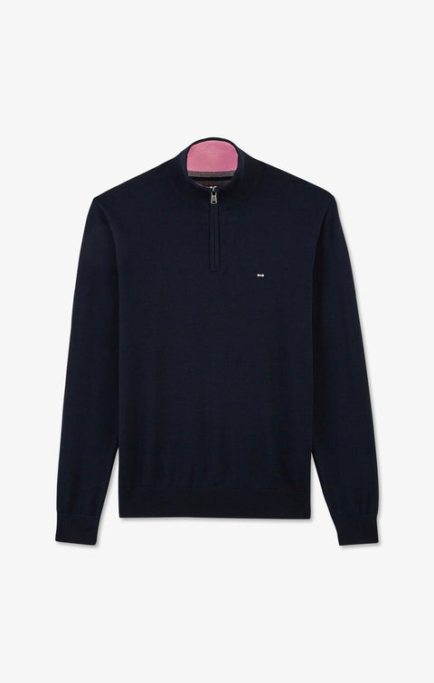Navy blue cotton jersey jumper with trucker neck - Image 2