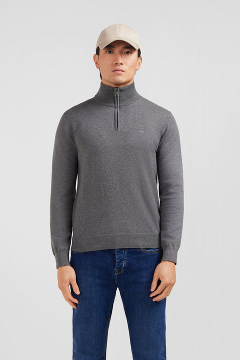 Navy blue cotton jersey jumper with trucker neck - Image 3