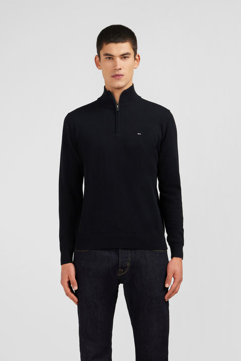 Black cotton jersey jumper with trucker neck - Image 1
