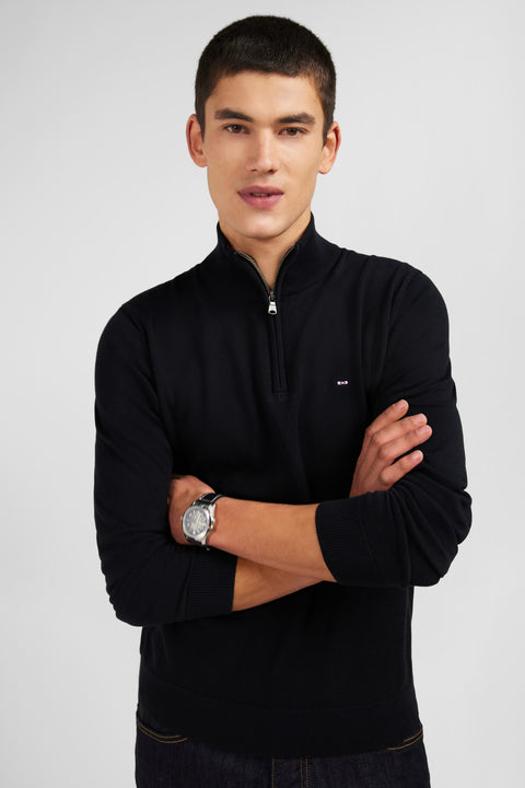 Black cotton jersey jumper with trucker neck - Image 1