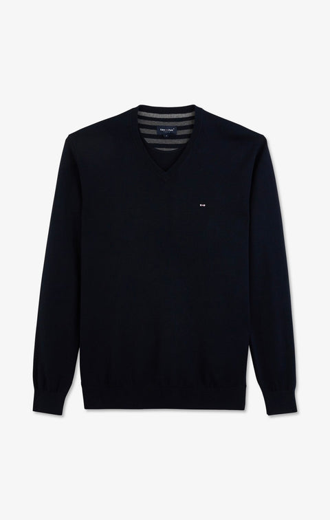 Navy blue cotton V-neck sweater - Image 2
