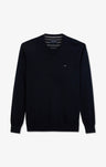 Navy blue cotton V-neck sweater