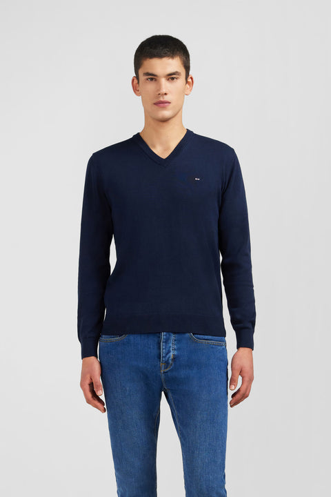 Navy blue cotton V-neck sweater - Image 3
