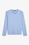 Long sleeved blue V neck t-shirt