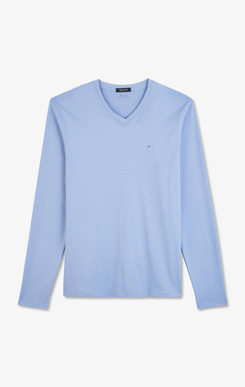 Long sleeved blue V neck t-shirt - Image 2