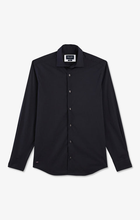 Slim-fit navy shirt in stretch poplin - Image 2
