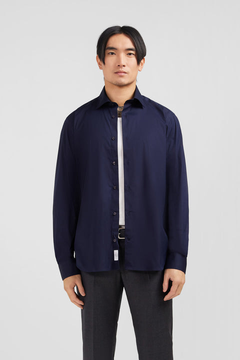 Slim-fit navy shirt in stretch poplin - Image 3