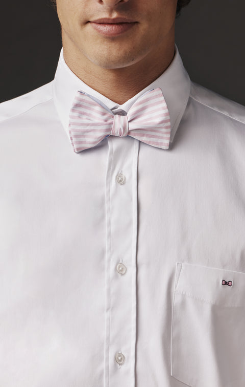 Pap'Atelier upcycled pink and white striped bow tie - Image 1
