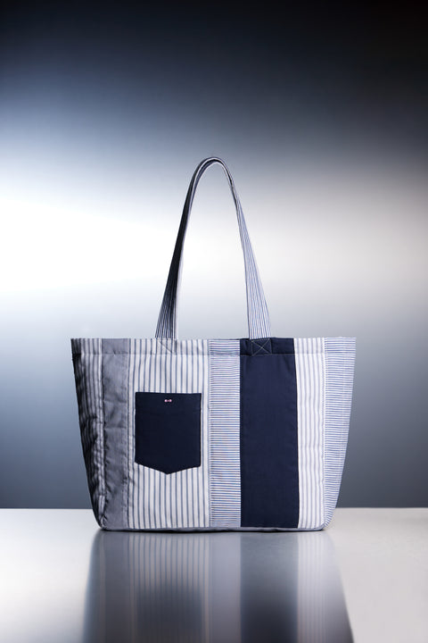 Shopping bag in upcycled striped cotton patchwork Pap'Atelier - Image 2