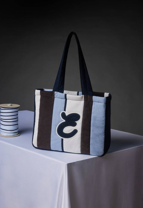 Sac cabas en velours rayé bleu upcyclé Pap'Atelier - Image 2
