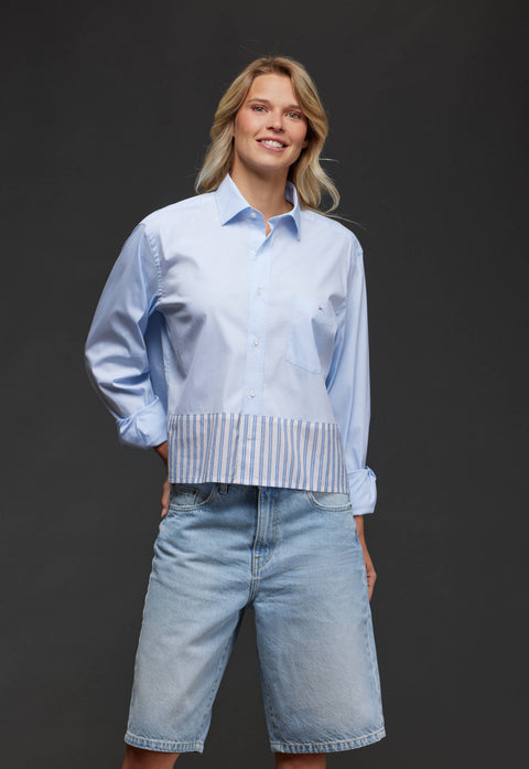 Chemise en coton ciel à empiècement rayé upcyclée Pap'Atelier - Image 2