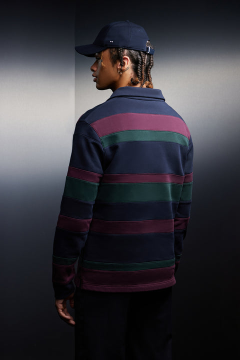 Maillot à rayures rugby tricolore marine vert et bordeaux upcyclé Pap'Atelier - Image 3