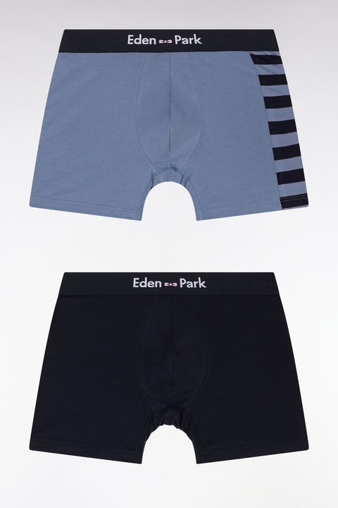 Set of two boxer shorts in navy and grey stretch cotton jersey with hooped details - Image 1