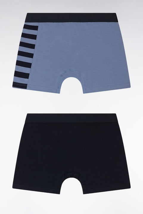 Set of two boxer shorts in navy and grey stretch cotton jersey with hooped details - Image 2