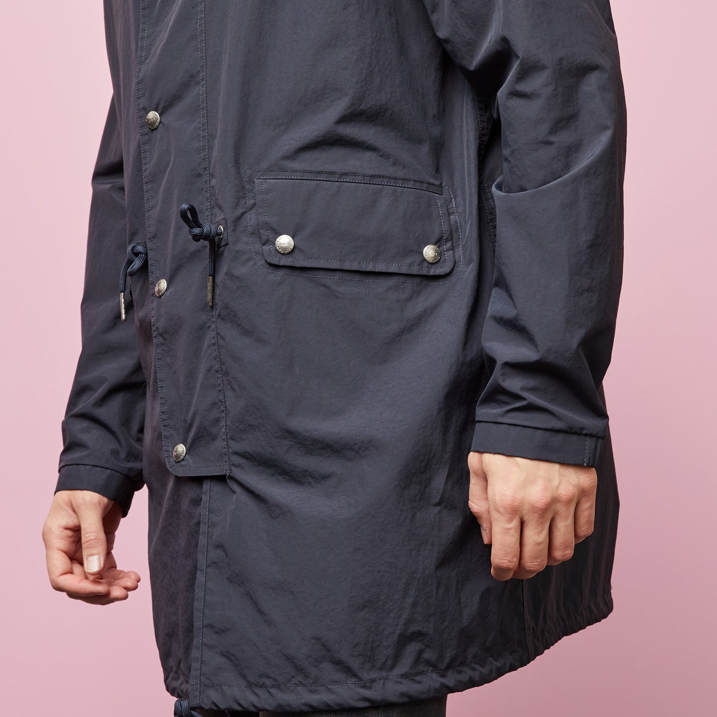 Mid-length dark blue parka