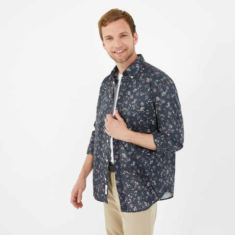 Navy blue shirt in premium cotton with floral pattern - Image 1