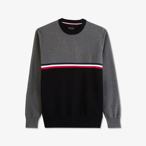 Grey round-neck sweater in textured cotton jersey - Image 2