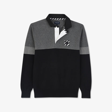 Black and grey cotton jersey-neck sweater - Image 2