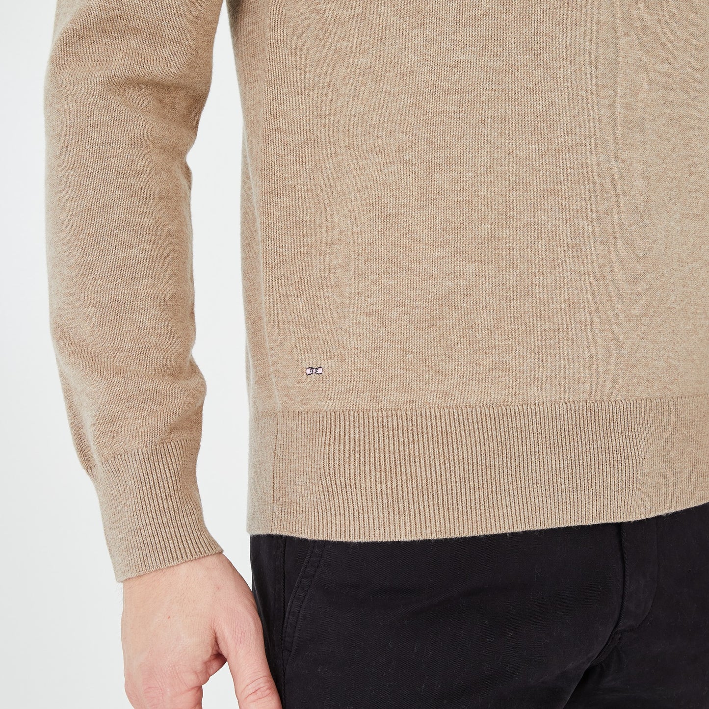 Round-neck beige wool blend sweater