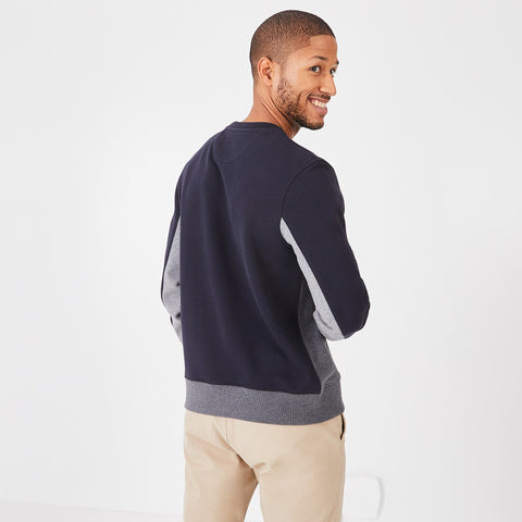 Round-neck sweatshirt in embroidered color-block fleece - Image 3
