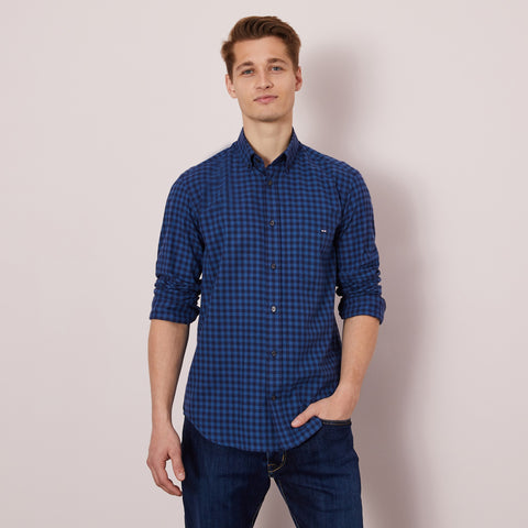 Blue checked shirt in cotton - Image 1