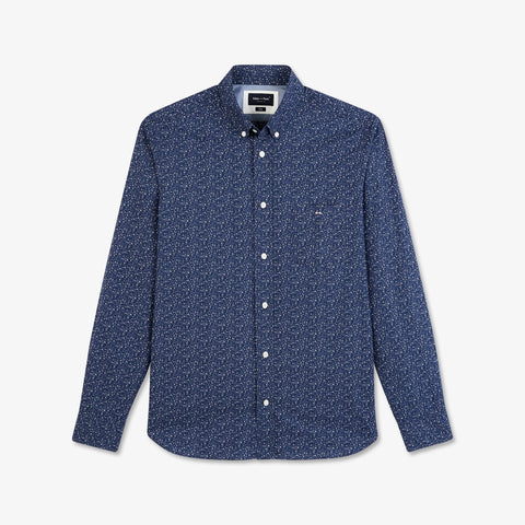 Navy blue shirt with a grey floral motif - Image 2