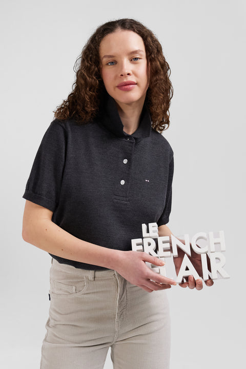 Regular anthracite grey short-sleeved wool polo neck jumper - Image 3