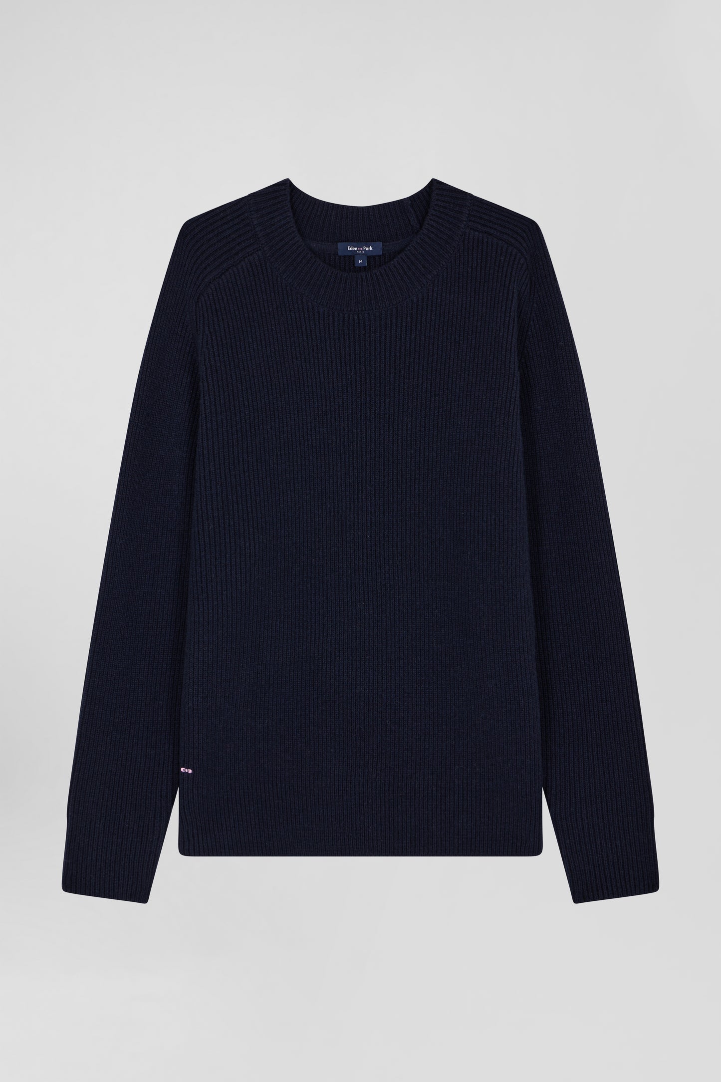 Navy blue wool and cashmere round-neck sweater, regular fit