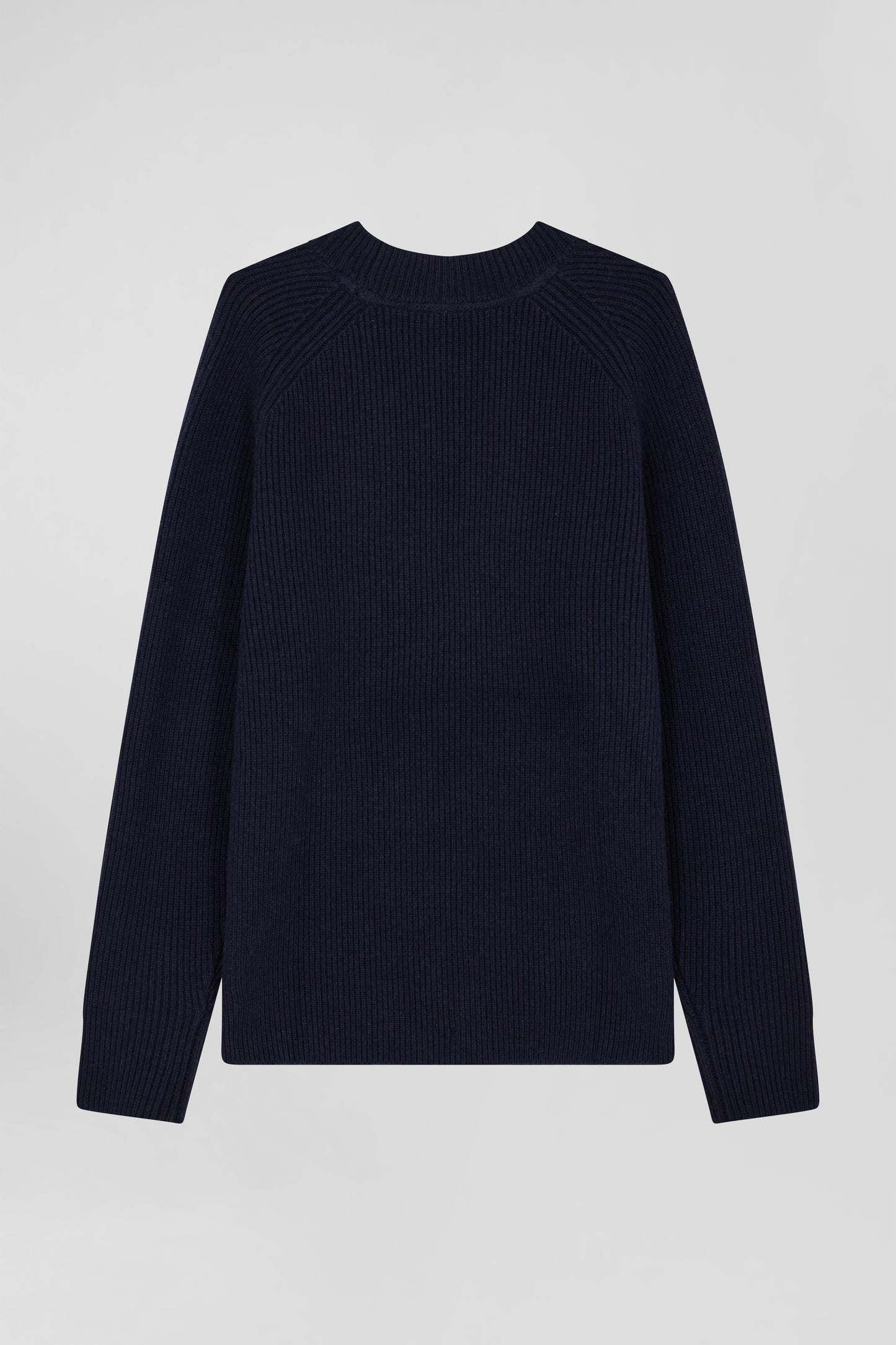 Navy blue wool and cashmere round-neck sweater, regular fit