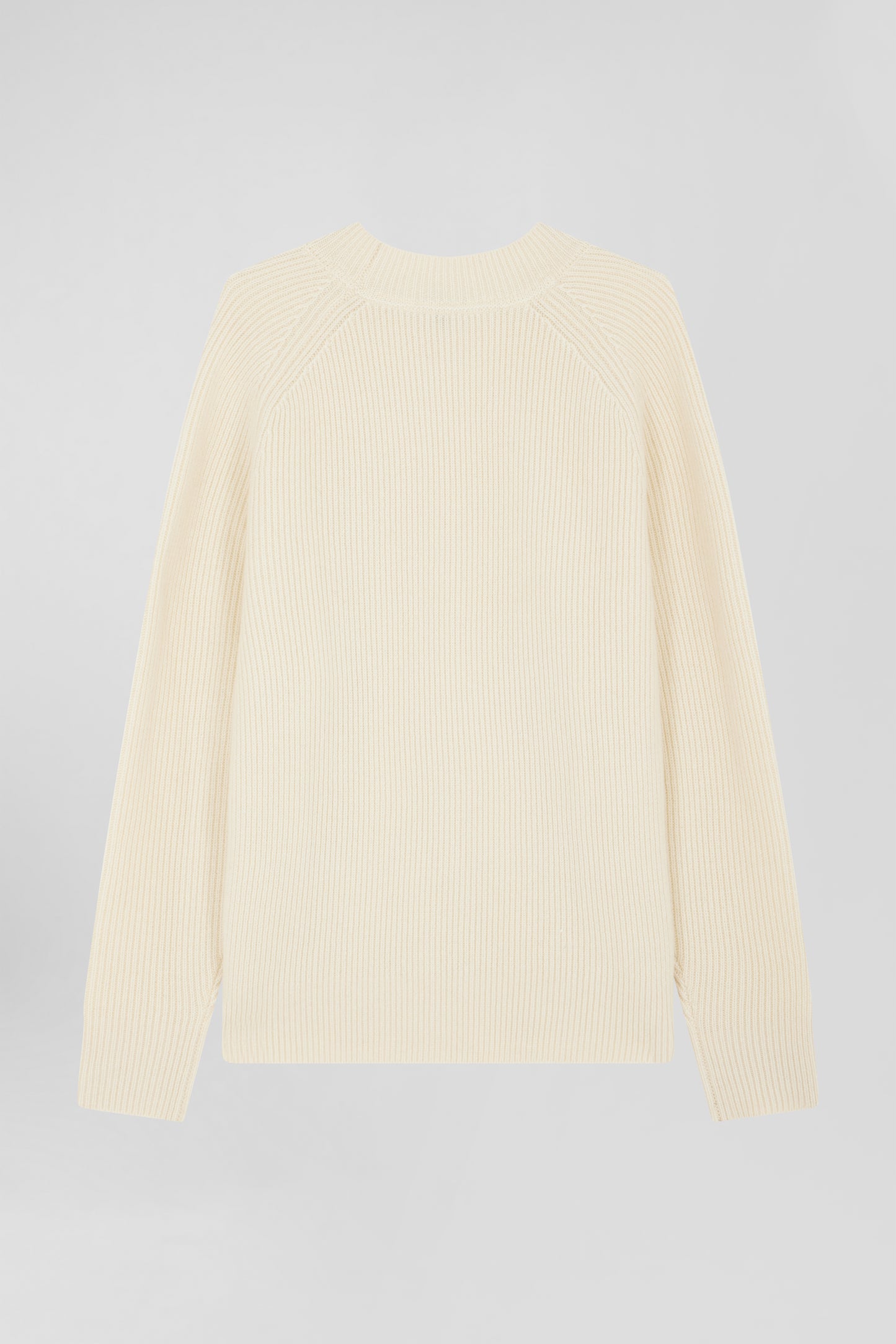 Plain round-neck sweater in beige wool and cashmere, regular fit