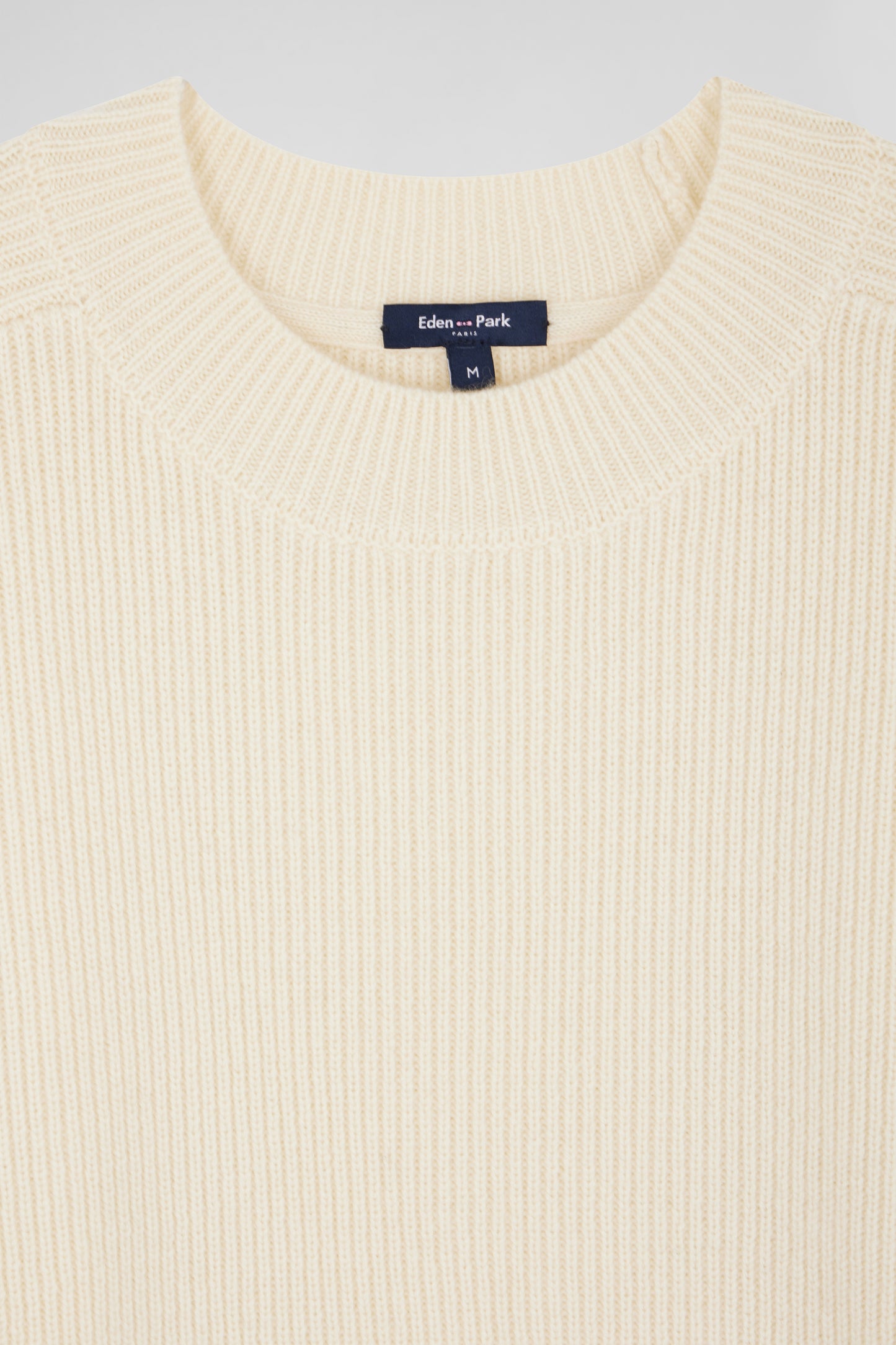Plain round-neck sweater in beige wool and cashmere, regular fit