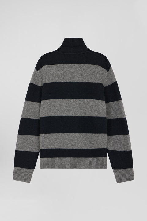 Black and grey striped wool and cashmere polo-neck sweater - Image 2