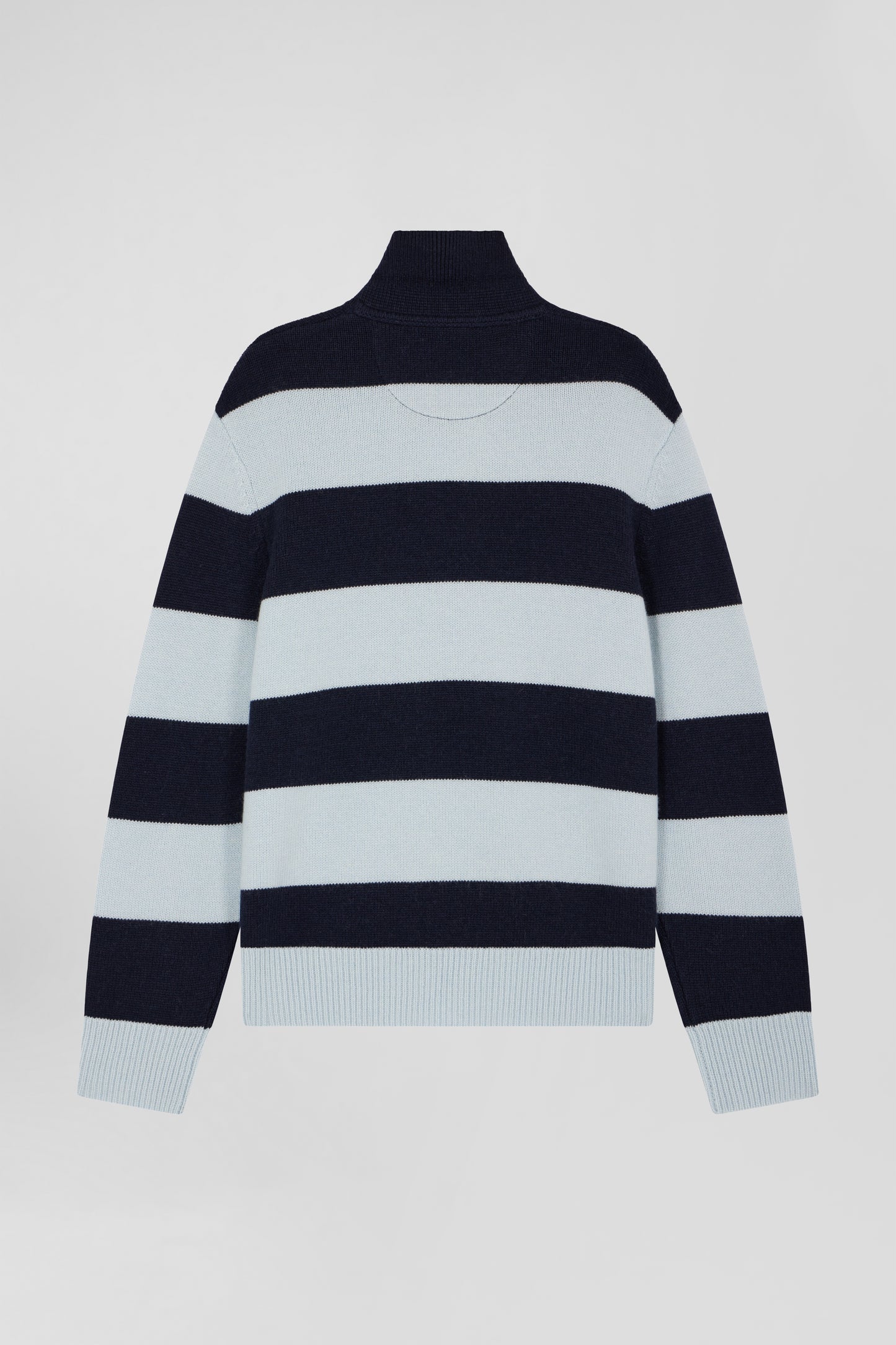 Light blue and navy striped wool and cashmere polo-neck sweater