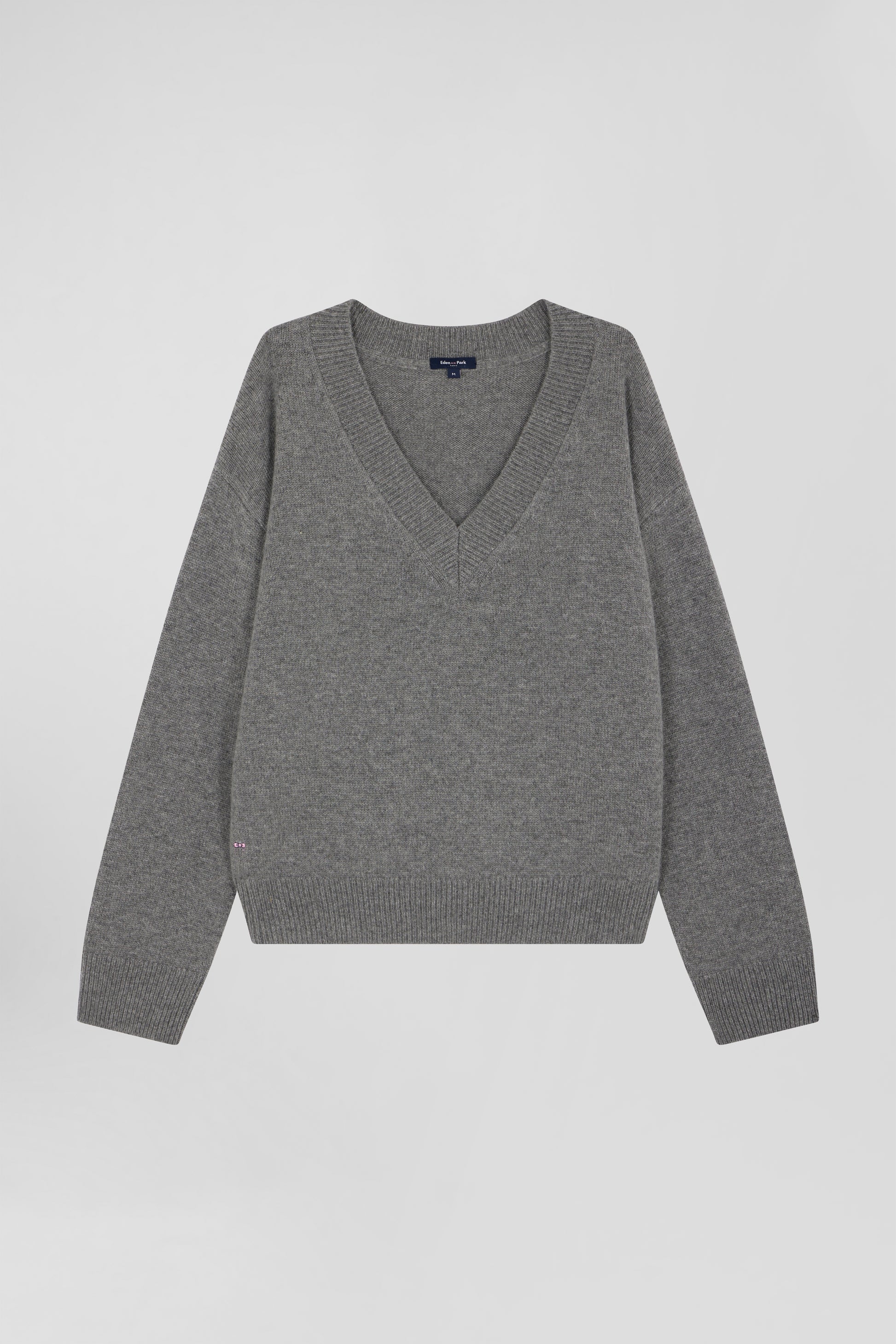 Pull col V en laine et cachemire gris coupe Relaxed