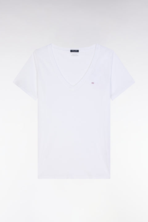 V-neck T-shirt in lightweight white Pima cotton jersey, straight cut - Image 2