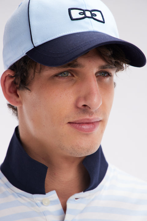 Sky blue cotton jersey cap with striped bow tie logo - Image 3
