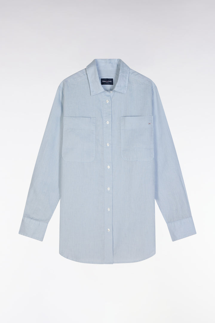 Chemise à poches plaquées en lin gris coupe oversized