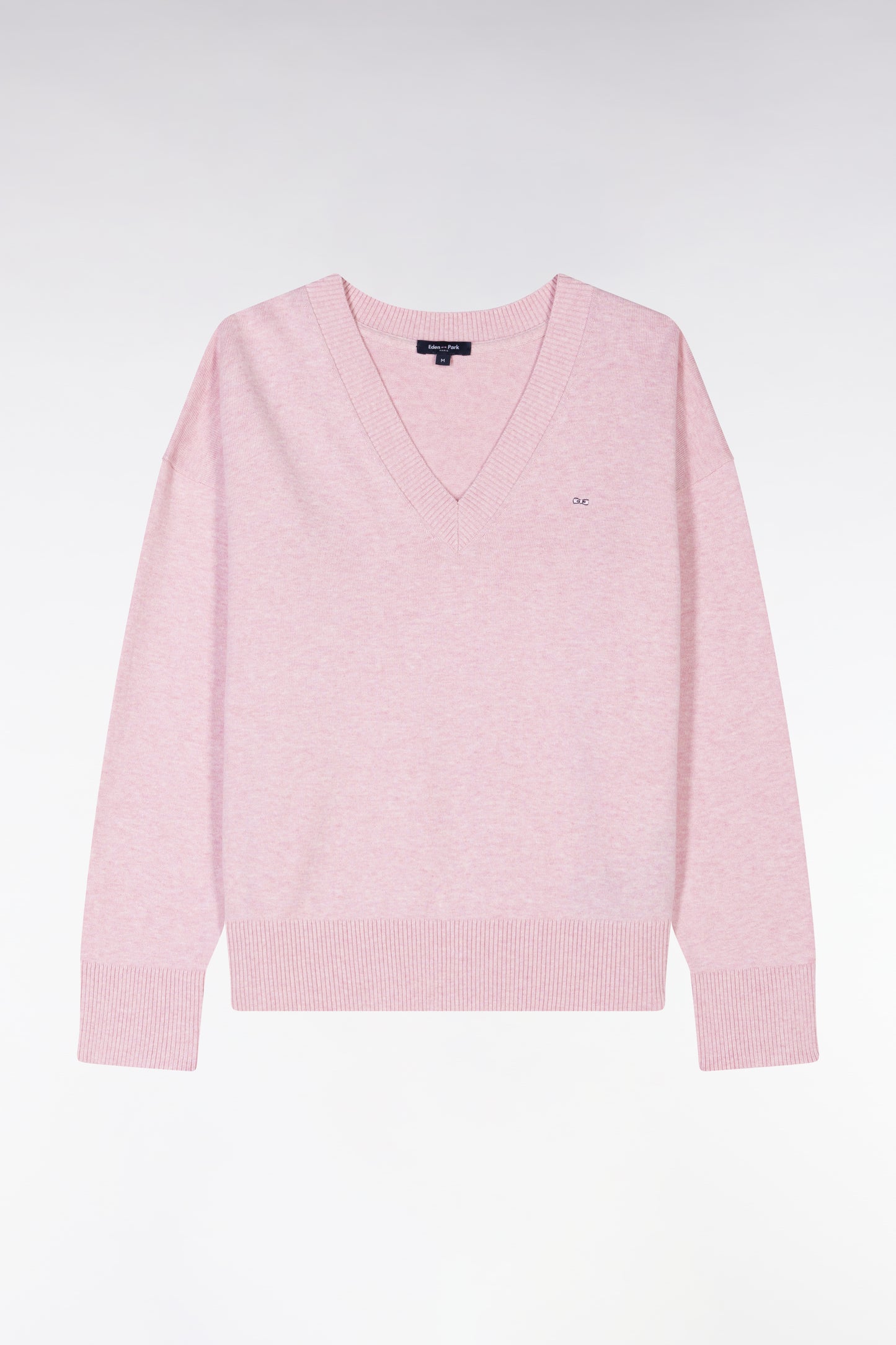 Pull col V en coton rose coupe décontractée