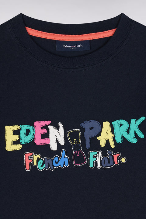 Straight-fit multicolor screen printed navy cotton t-shirt - Image 2