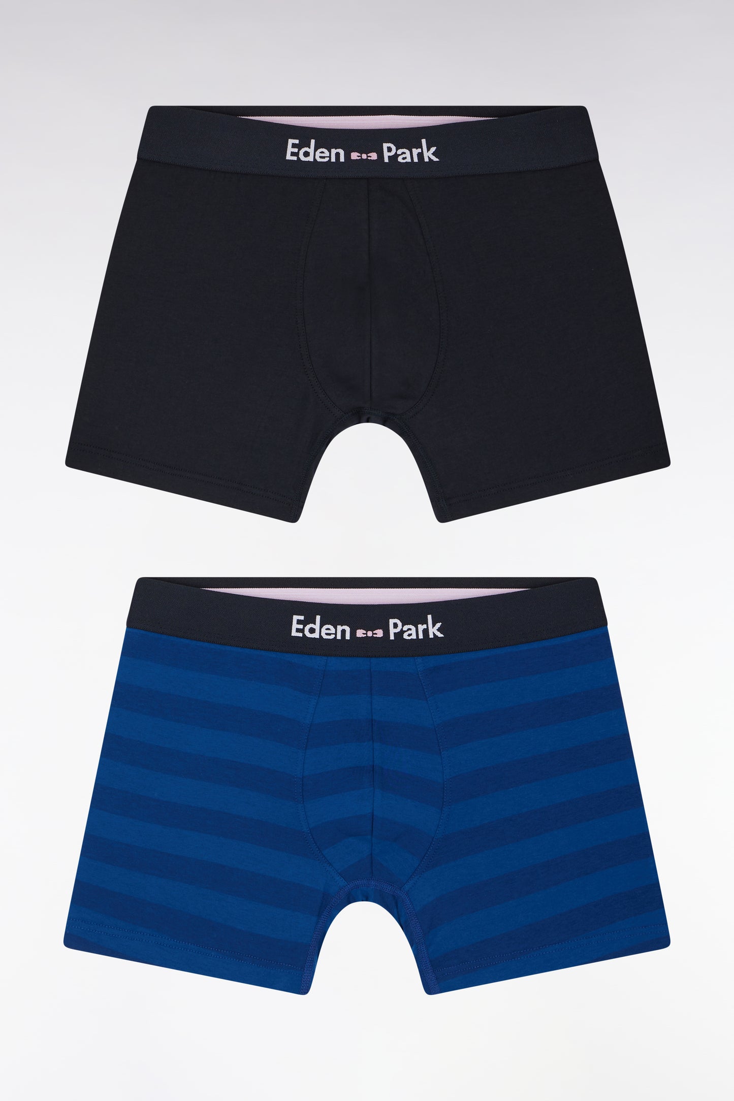 Lot de deux boxers en jersey de coton stretch marine et cerclé bleu