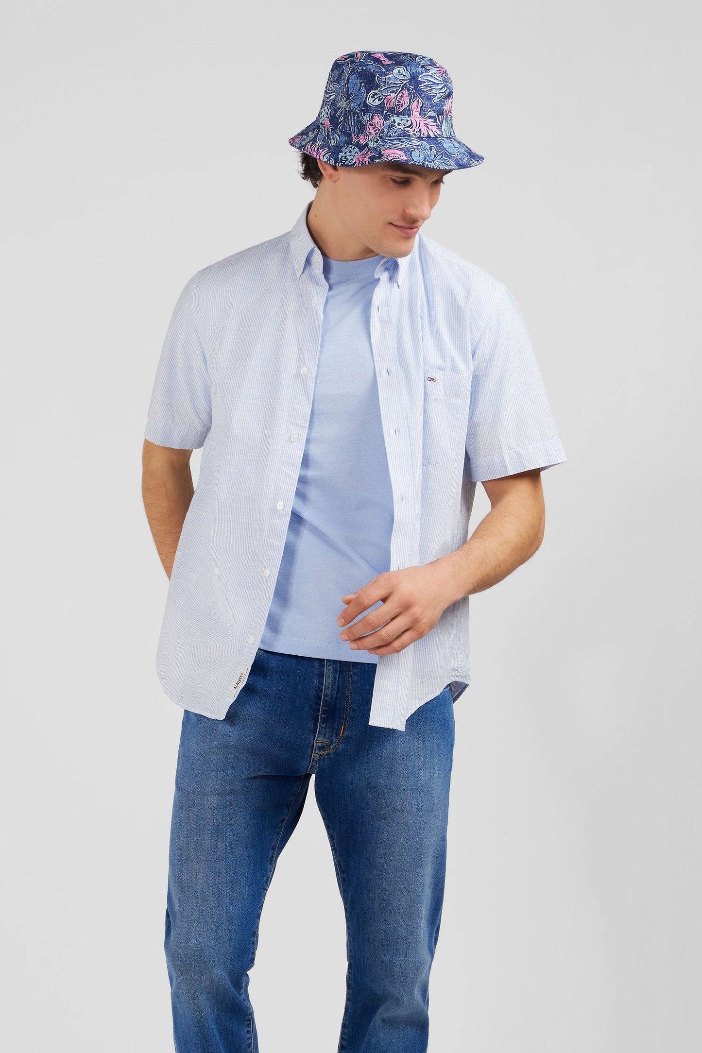 Blue striped shirt in cotton dobby