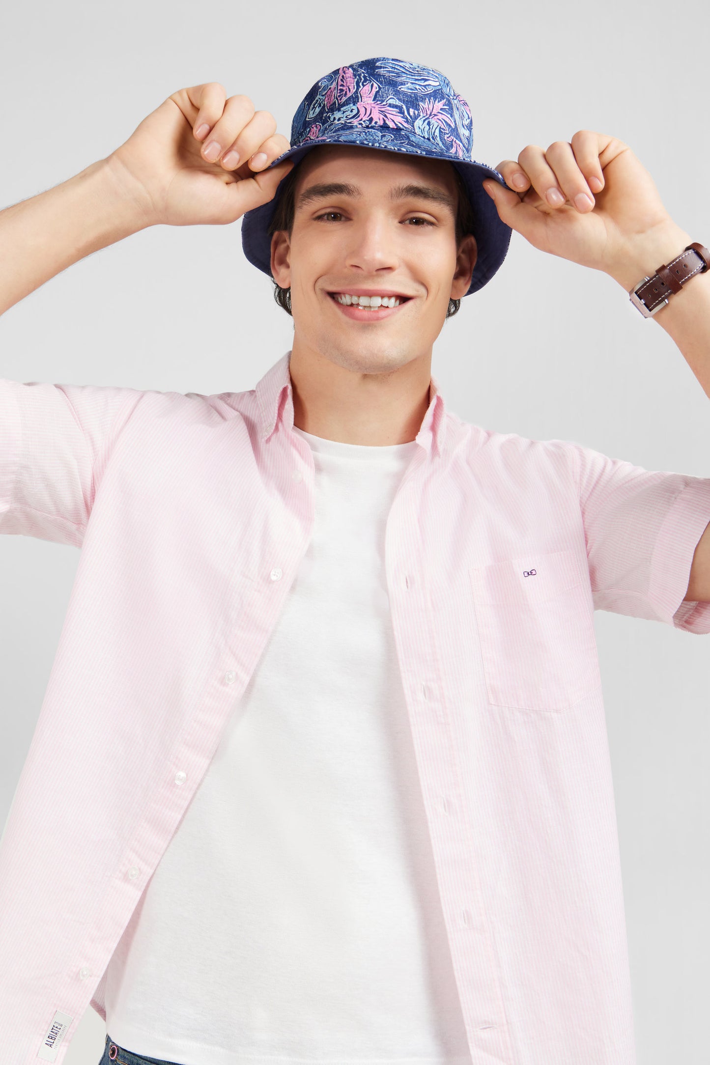 Pink striped shirt in cotton dobby