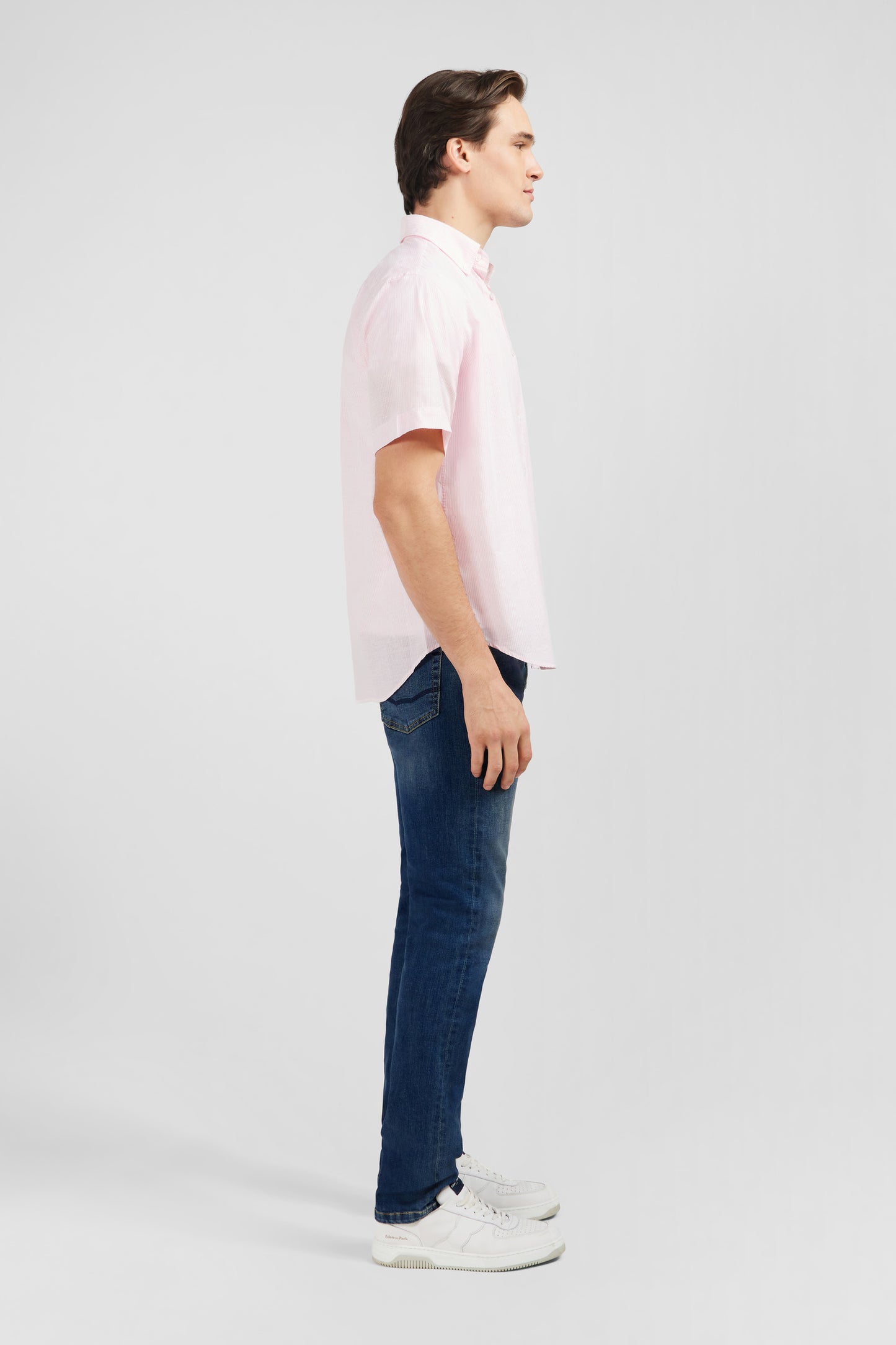 Pink striped shirt in cotton dobby