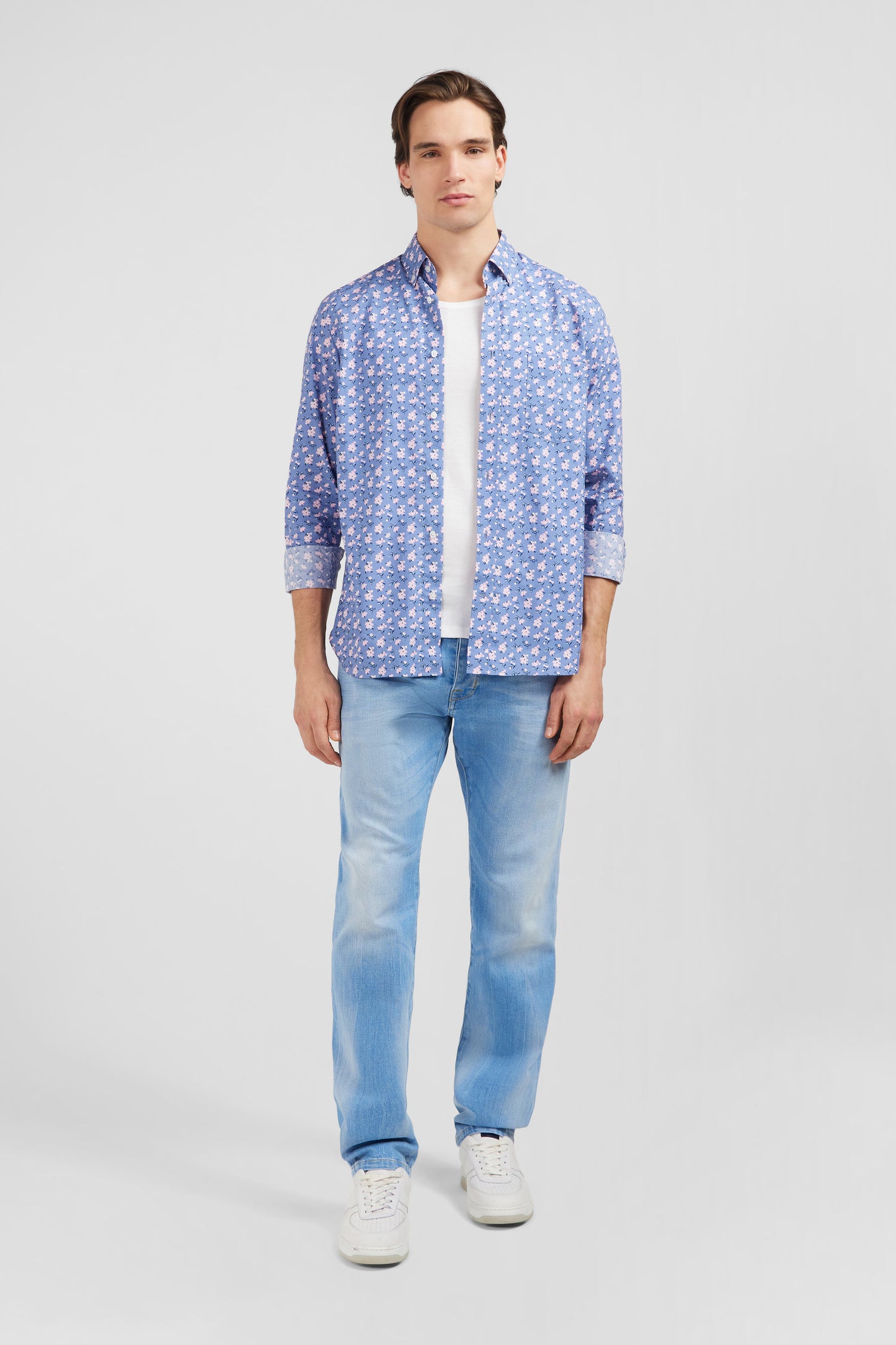 Blue shirt with exclusive floral print