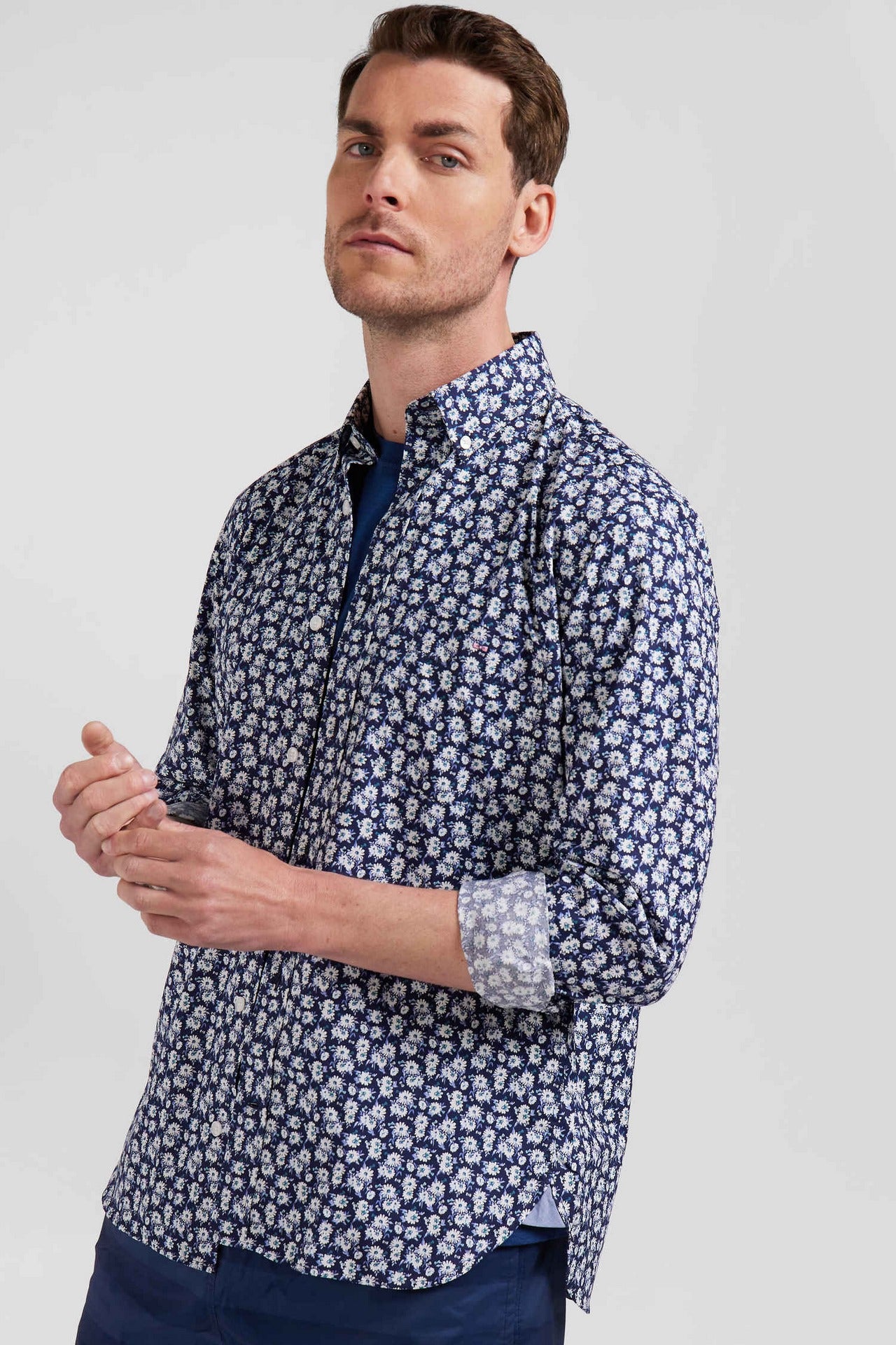 Navy blue shirt with exclusive floral print