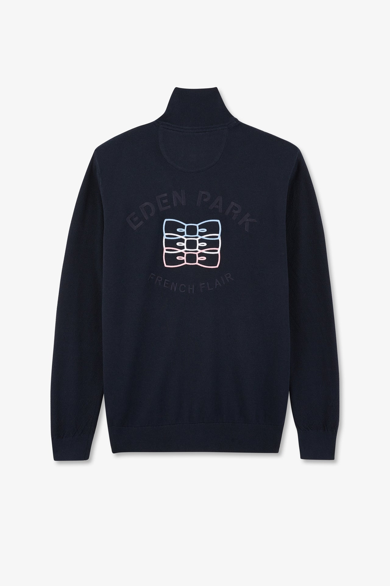 Navy cotton zipped jumper cardigan with tri-colour emblem